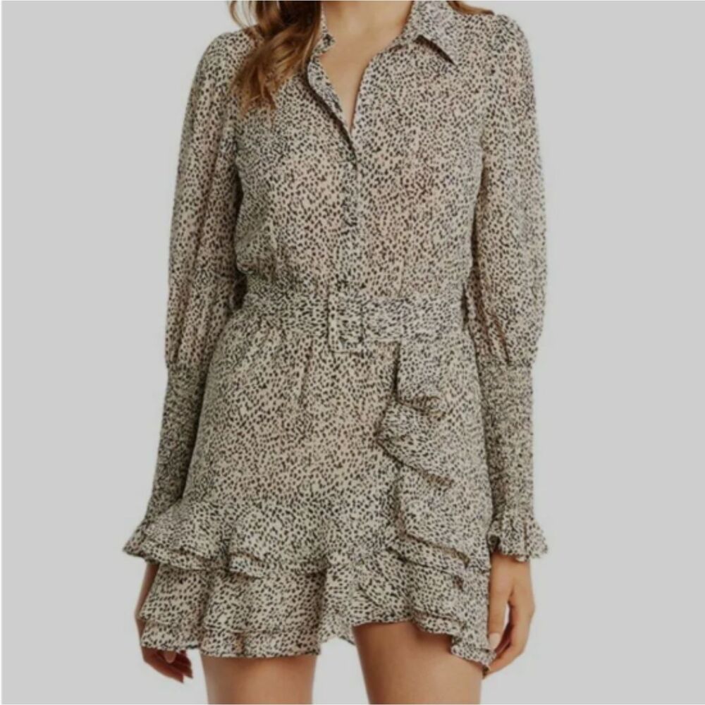 Bardot Bessie Ruffle Long Sleeve Wrap Dress Medium US8 Spotted Chic Style